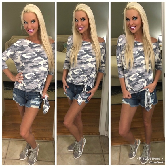 🥰 LAST 1! Soft Camo Side Tie Off Shoulder Top! - Picture 6 of 8